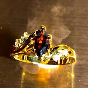 Ruby Red Garnet Cubic Zirconia Diamond Gemstone Ring Gold Toned Size 7